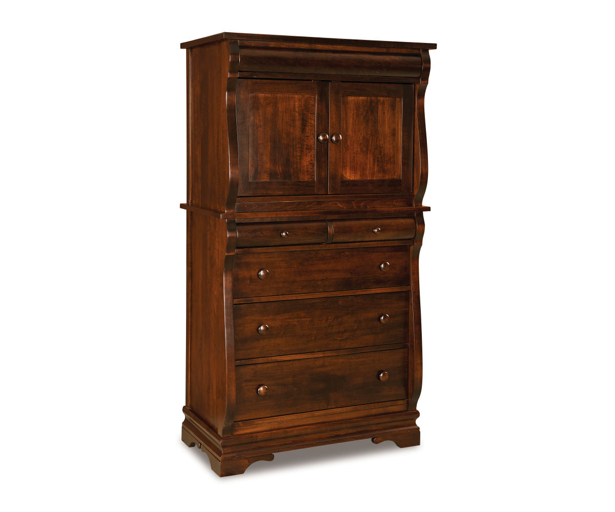 Chippewa Sleigh Chest Armoire; 5 drawer, 2 door – 37¾"W