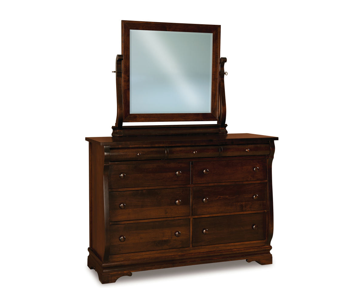 Old Classic Sleigh 7 Drawer Dresser with Beveled Mirror – 58"W