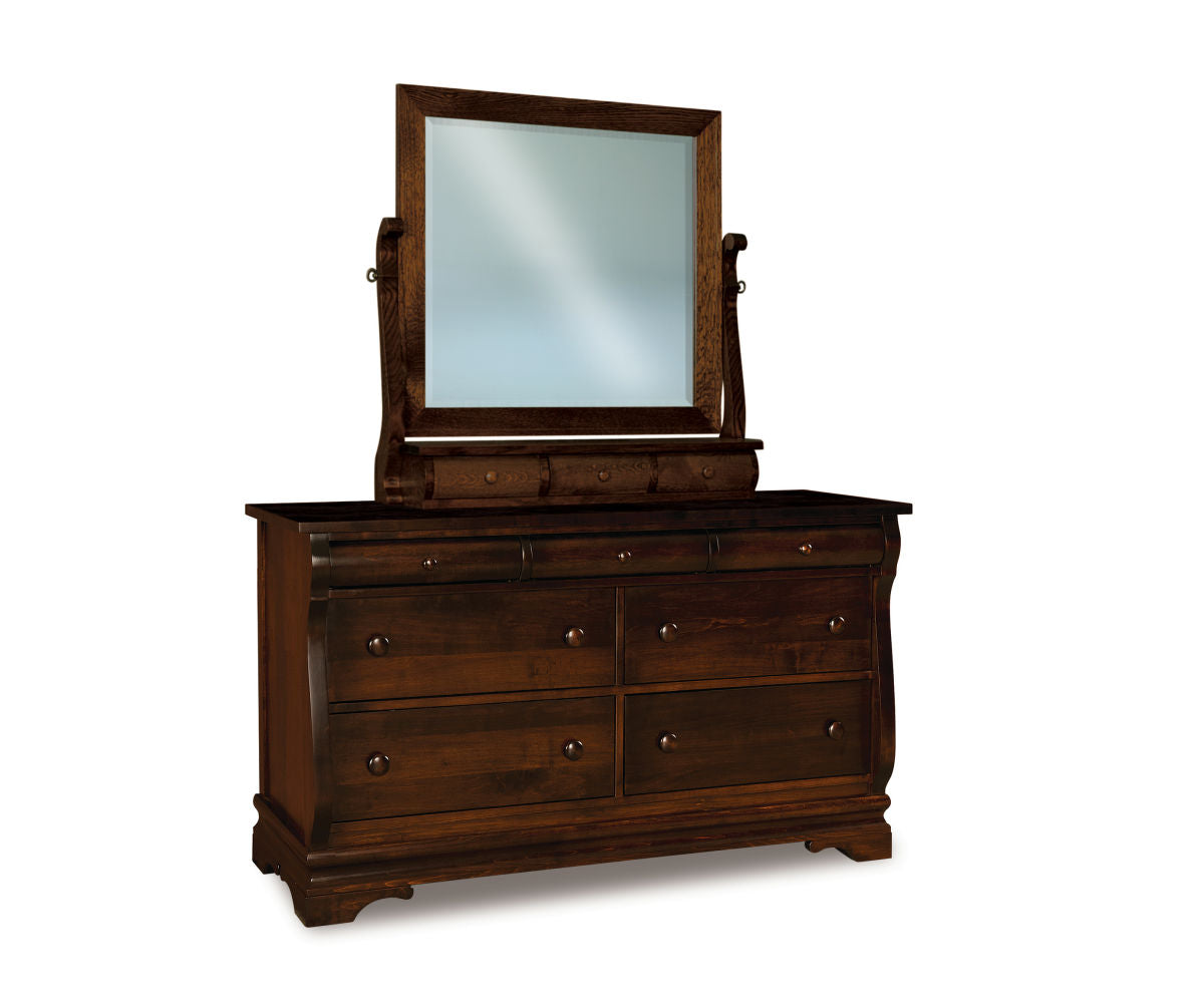 Old Classic Sleigh 9 Drawer Dresser with Beveled Mirror – 58"W