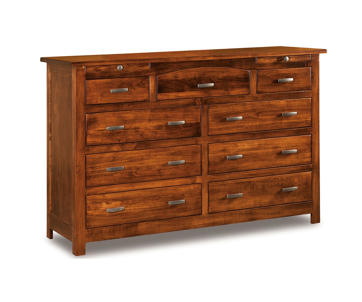 Flush Mission 9 Drawer Dresser w/arch drawer, 2 jewelry dw – 66"W