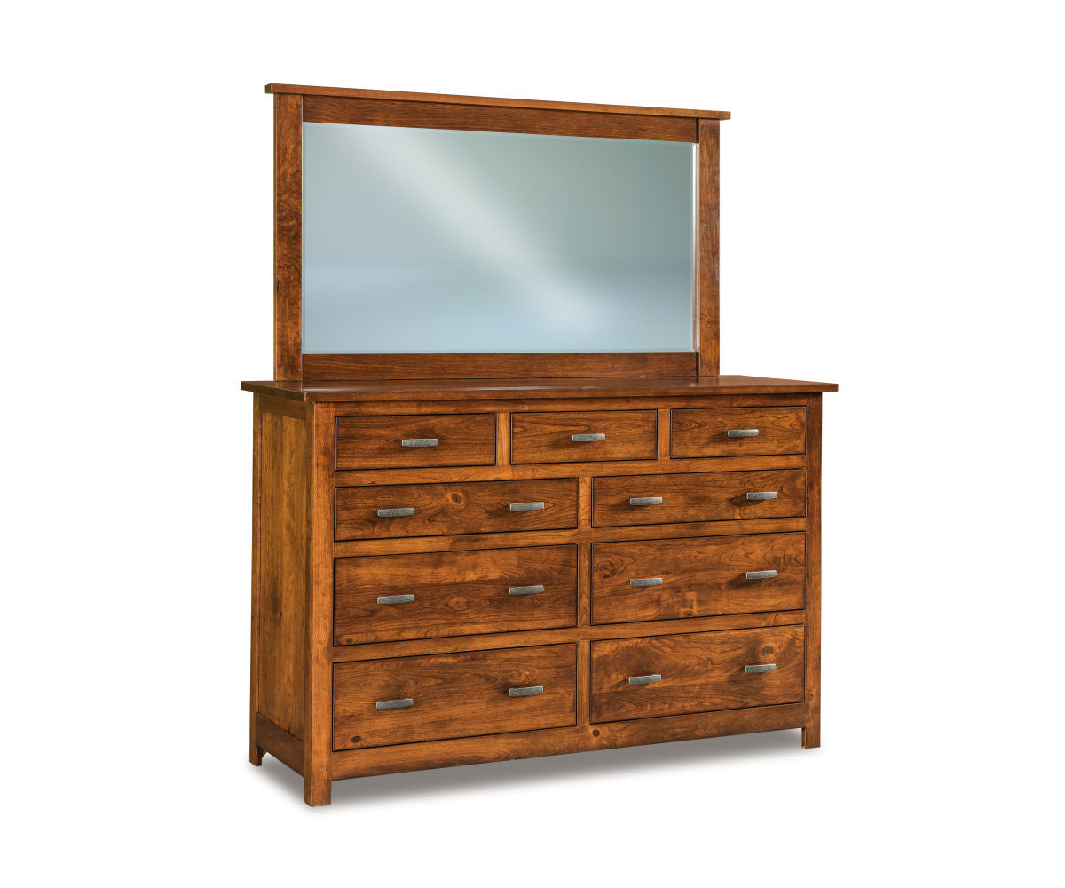 Flush Mission 9 Drawer Dresser with Beveled Mirror – 66"W