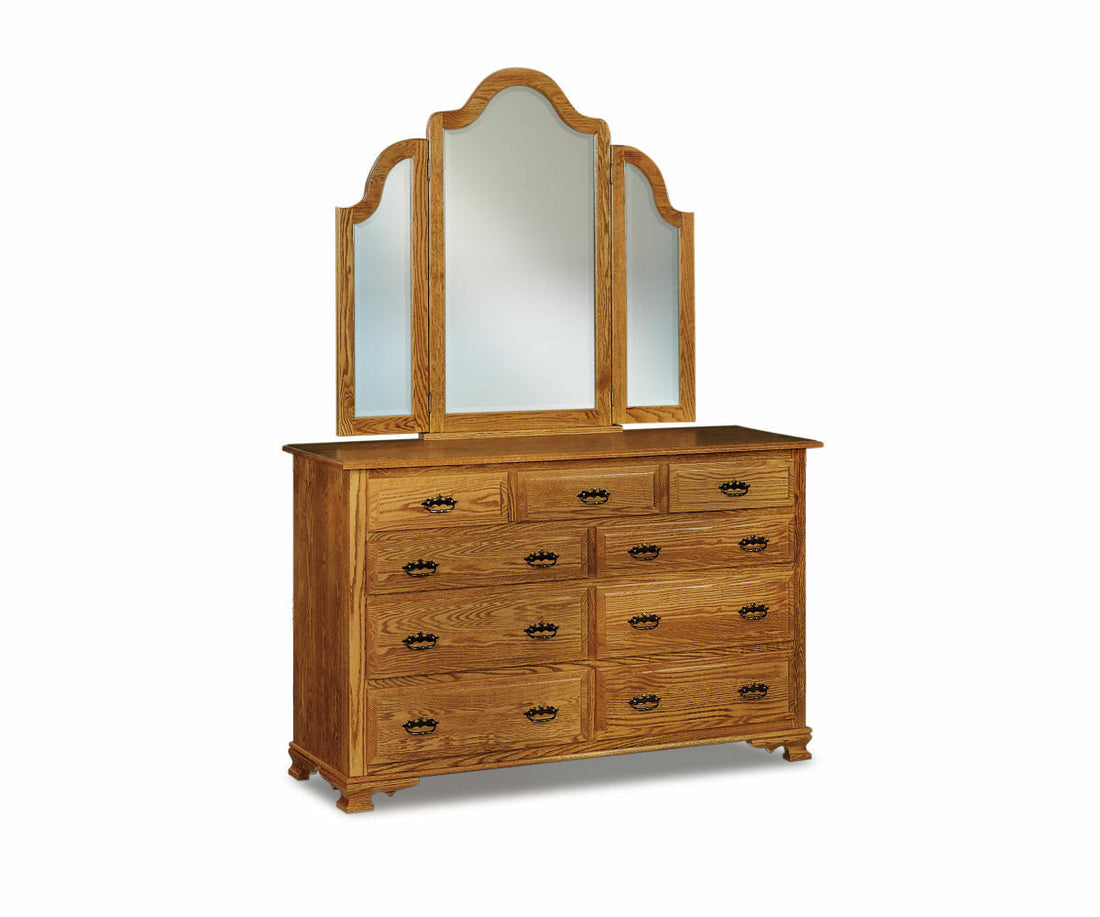Heritage 9 Drawer Dresser with Beveled Mirror – 66"W
