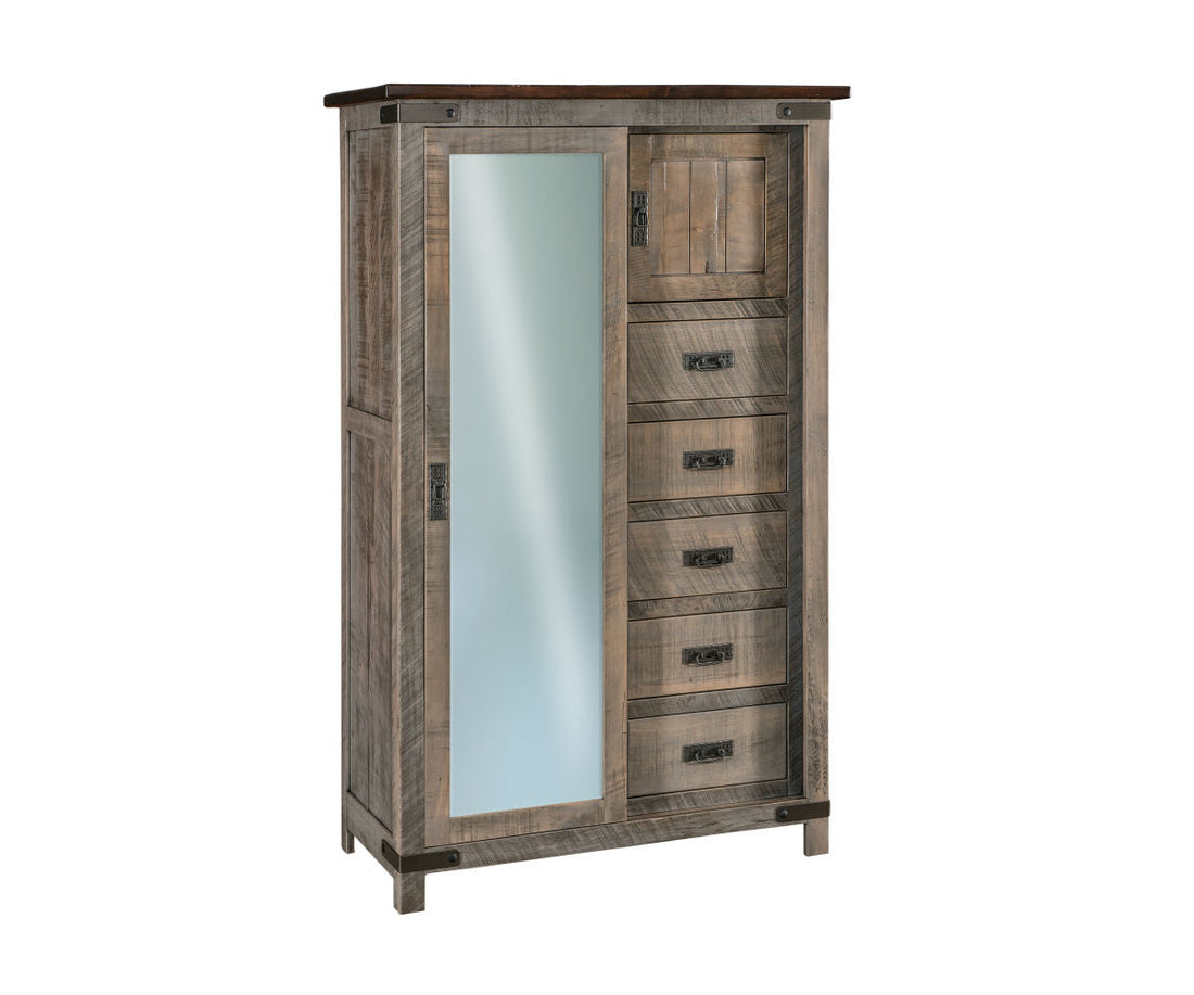 Ironwood Sliding Door Chifferobe; 5 drawer, 2 door – 44"W
