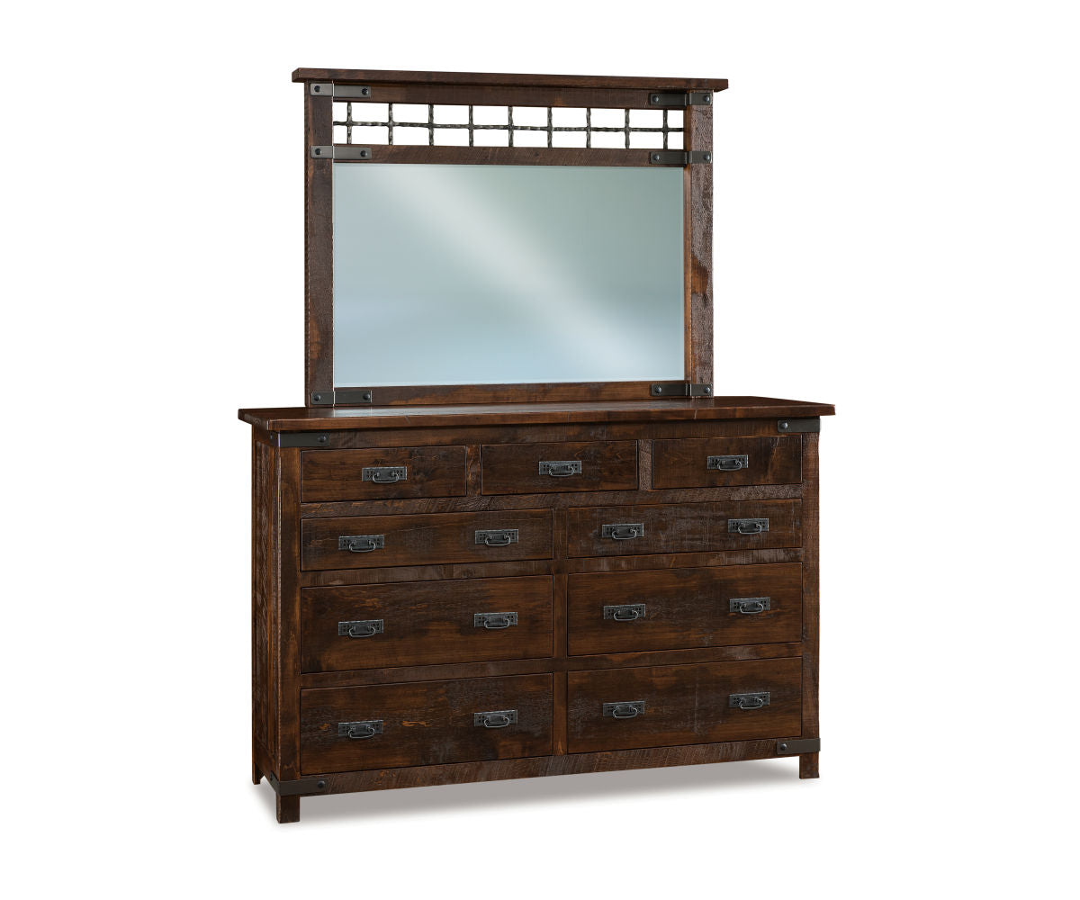 Ironwood 9 Drawer Dresser with Beveled Mirror – 66"W
