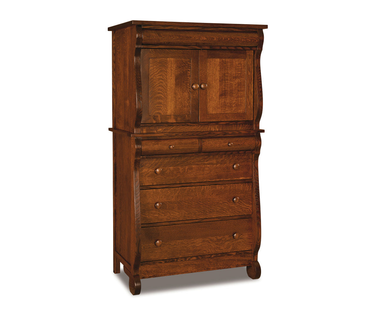 Old Classic Sleigh Chest Armoire; 5 drawers, 2 doors – 37¾"W