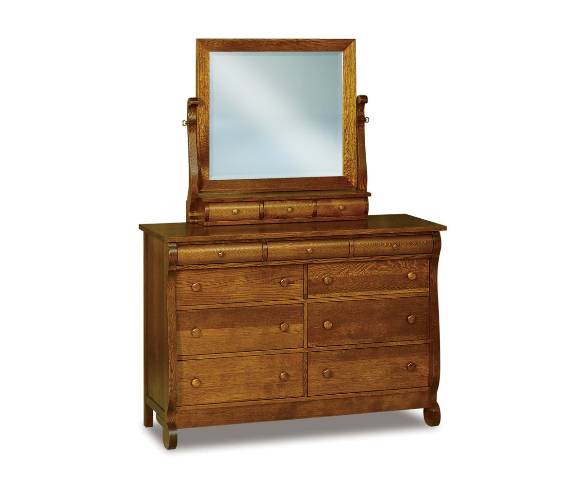 Old Classic Sleigh 7 Drawer Dresser with Beveled Mirror – 58"W