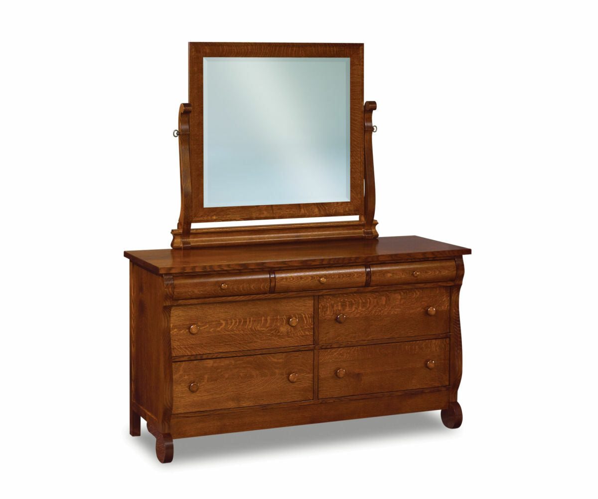 Old Classic Sleigh 7 Drawer Dresser with Beveled Mirror – 58"W