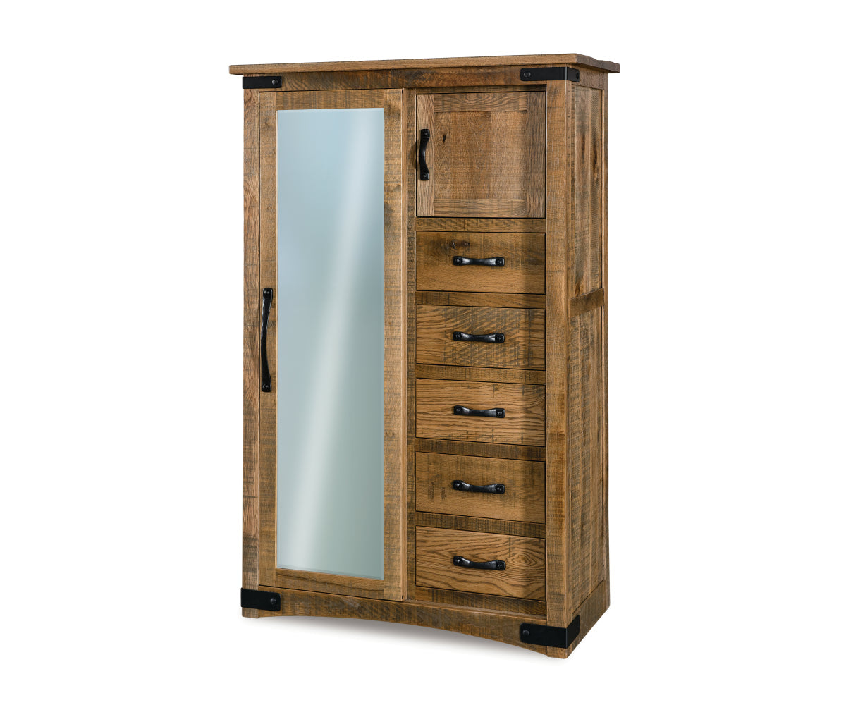 Orewood Sliding Door Chifferobe; 5 drawer, 2 door – 44"W
