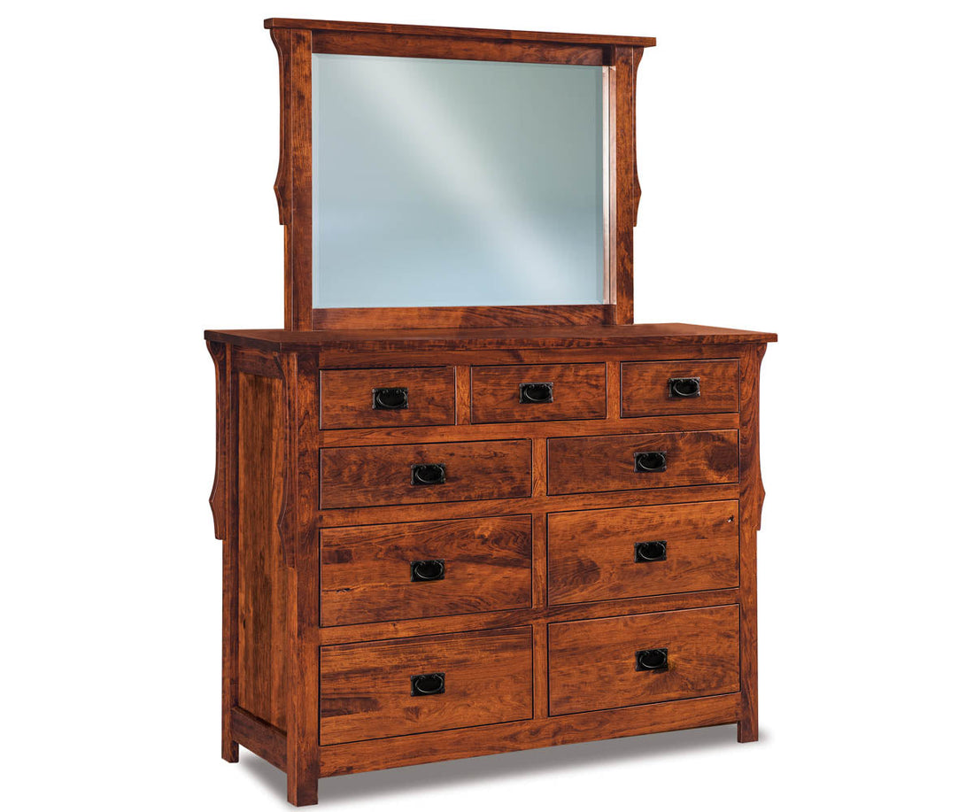Stick Mission 9 Drawer Dresser with Beveled Mirror – 60"W