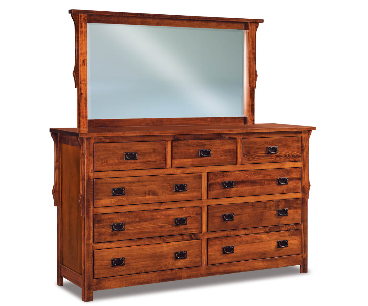 Stick Mission 9 Drawer Dresser with Beveled Mirror – 73"W
