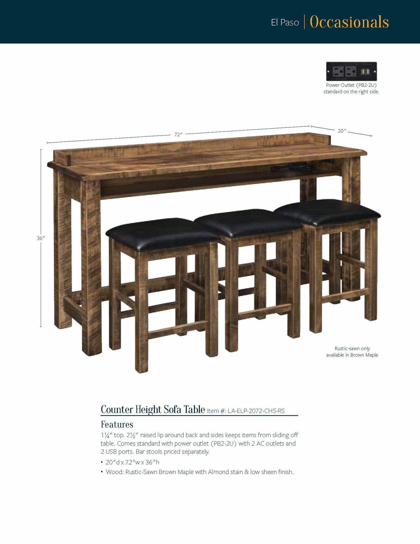 El Paso Counter Height 72" Sofa Table