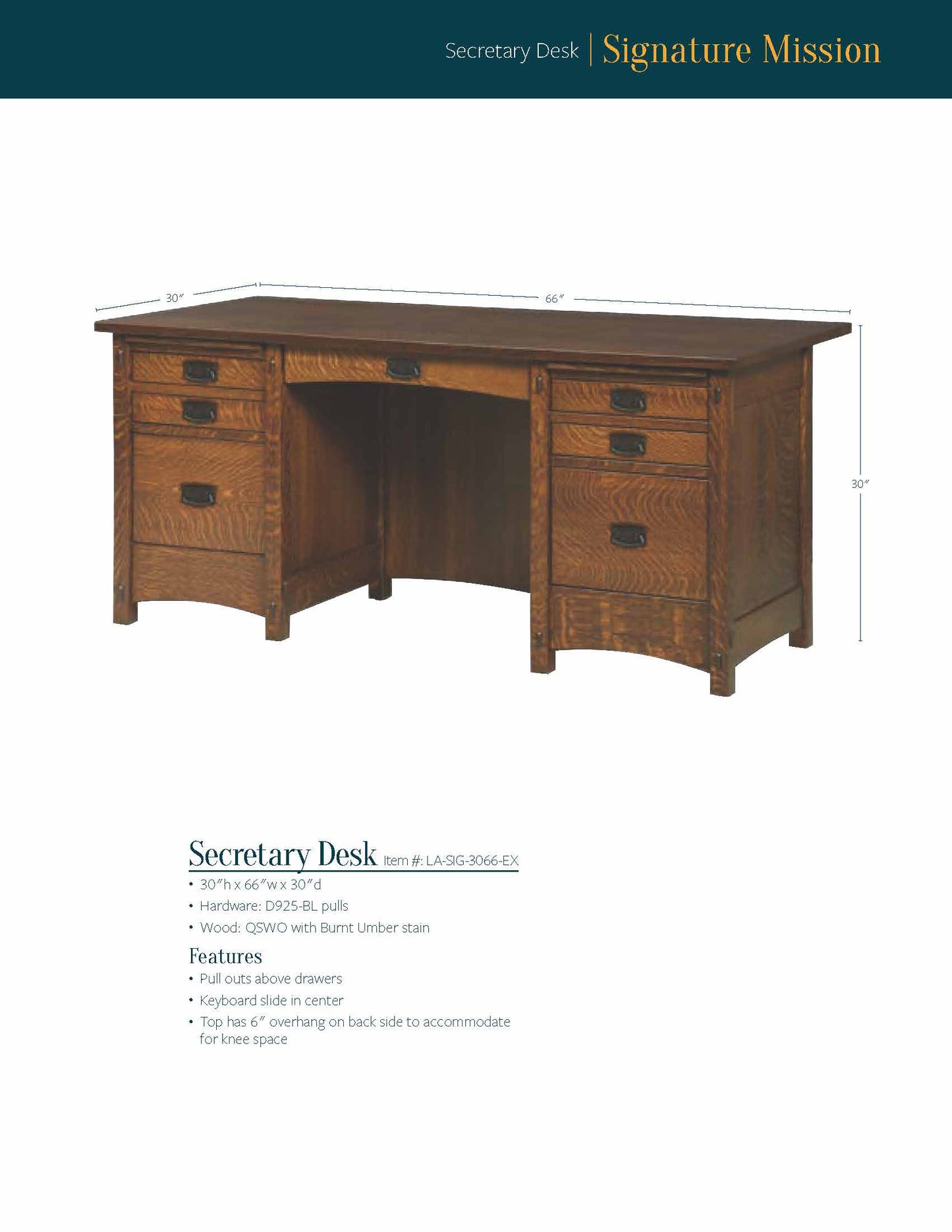 Signature Mission Single Pedestal Desk
