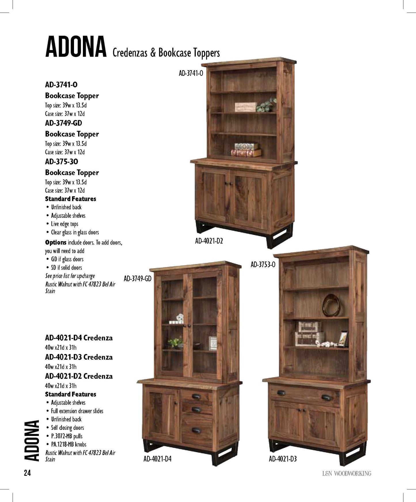 Adona 2 Door Credenza & Bookcase Topper