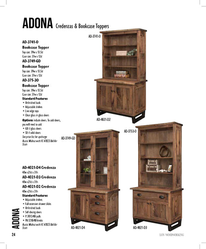 Adona 2 Door Credenza & Bookcase Topper