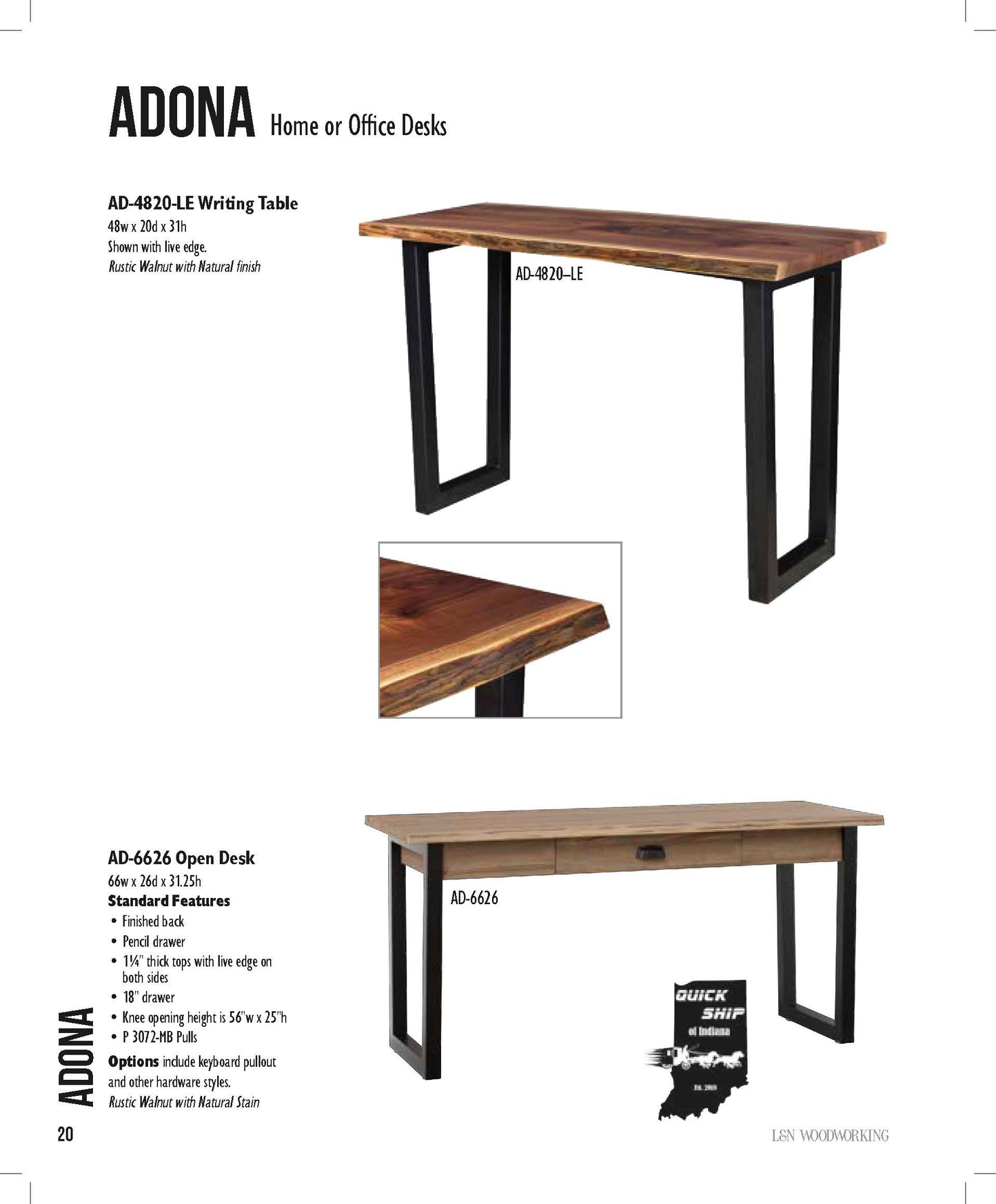 Adona 66" Open Desk with Drawer