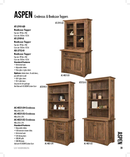 Aspen 2 Door Credenza & Bookcase Topper