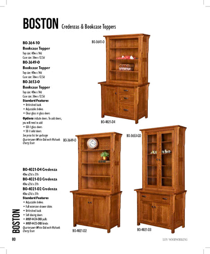 Boston 3 Drawer 1 Door  Credenza & Bookcase Topper