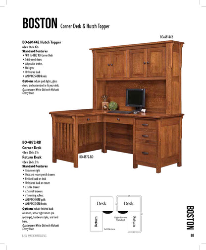 Boston 48" Corner Desk & Hutch Topper