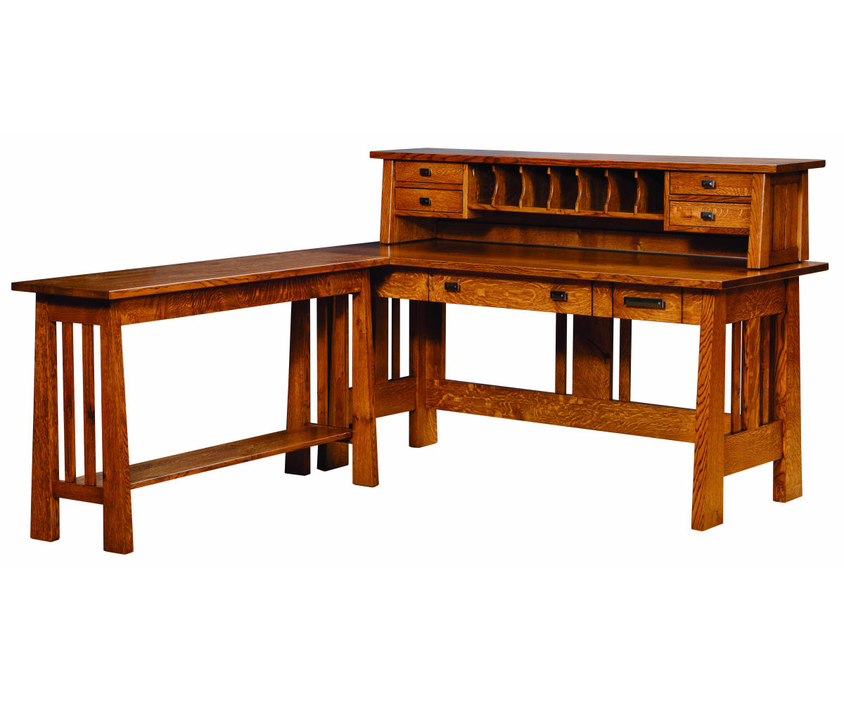 Freemont Mission Open Desk, Hutch & Return Table