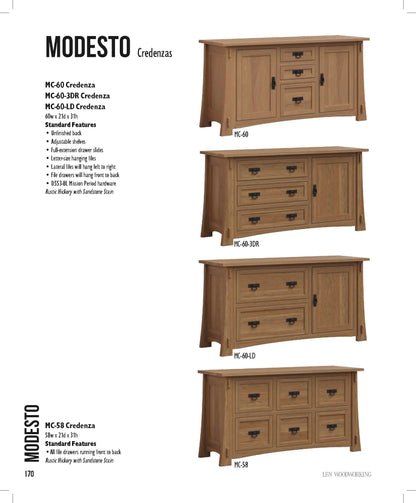 Modesto 3 Drawer 2 Door 60"Credenza
