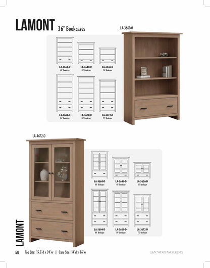 Lamont 36" Bookcase With Glass Doors and Drawer(s)