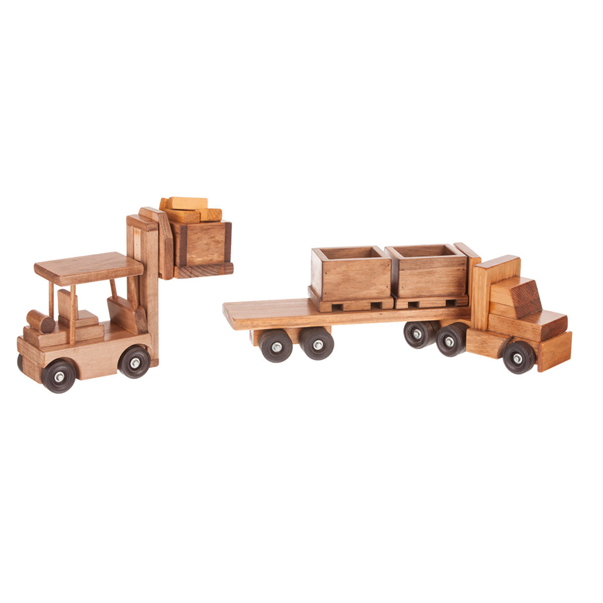 Truck with Skid Trailer, 3 Skids and Forklift