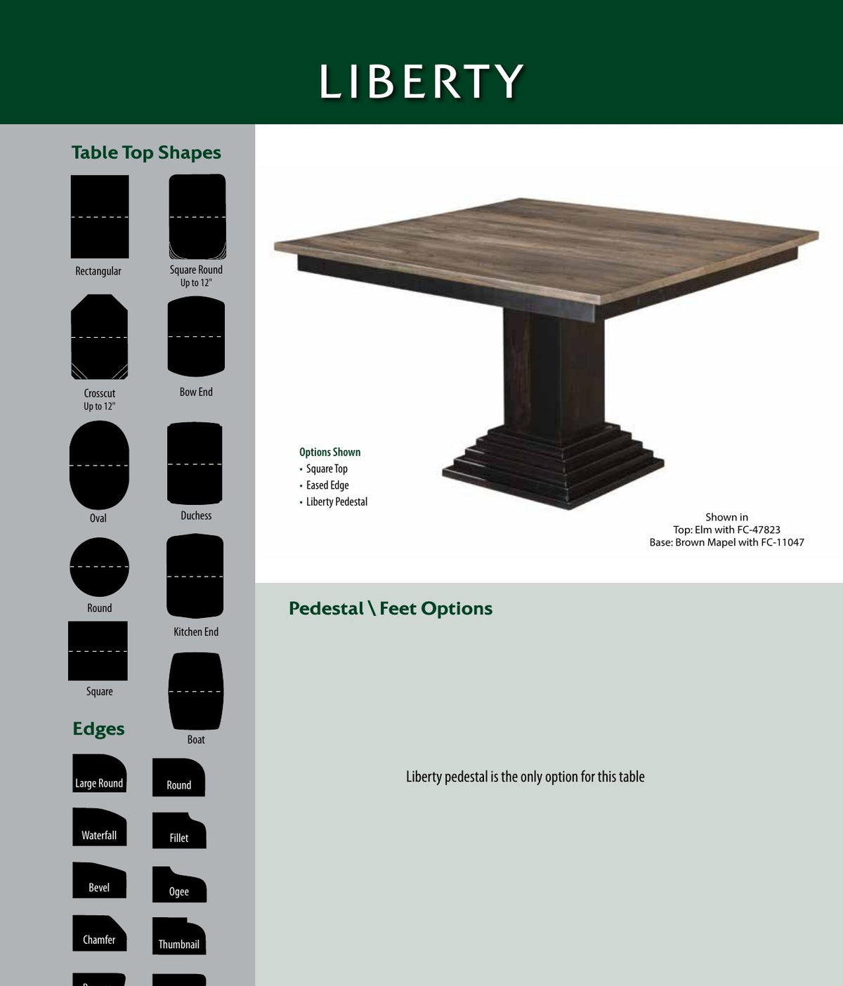 Liberty Single Pedestal Table catalog page