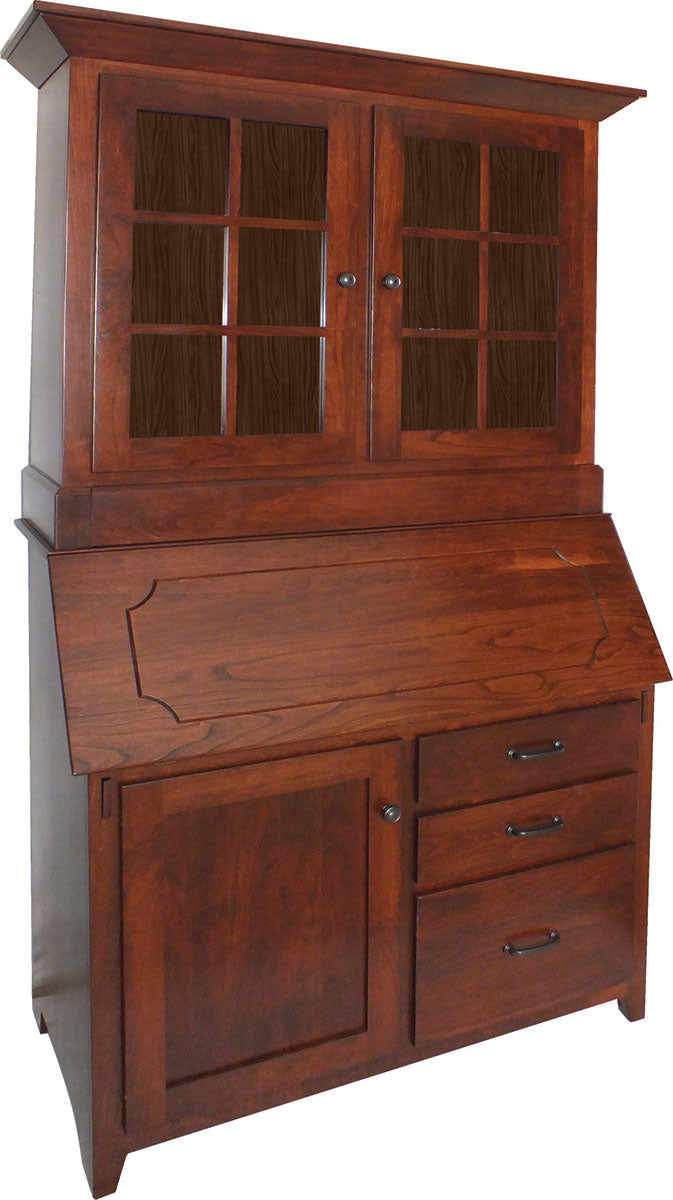 Deluxe Shaker Secretary Desk with Hutch Top and Glass Doors