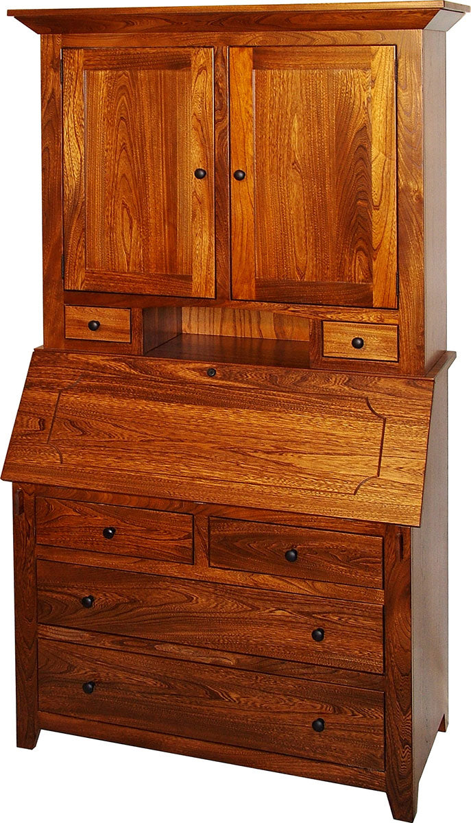 Deluxe Shaker Secretary Desk with Hutch Top and Wood Doors