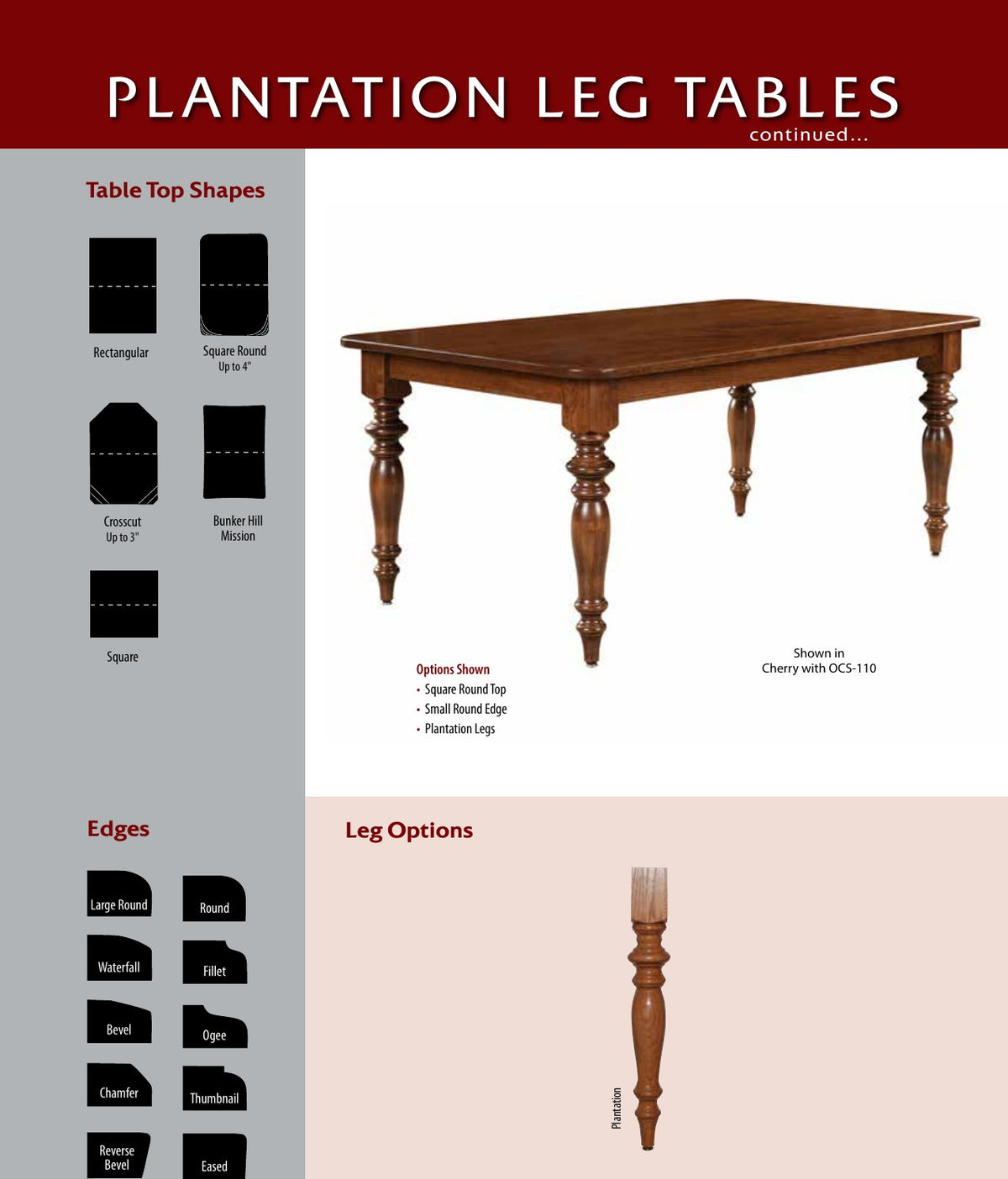 Plantation Leg Table catalog page