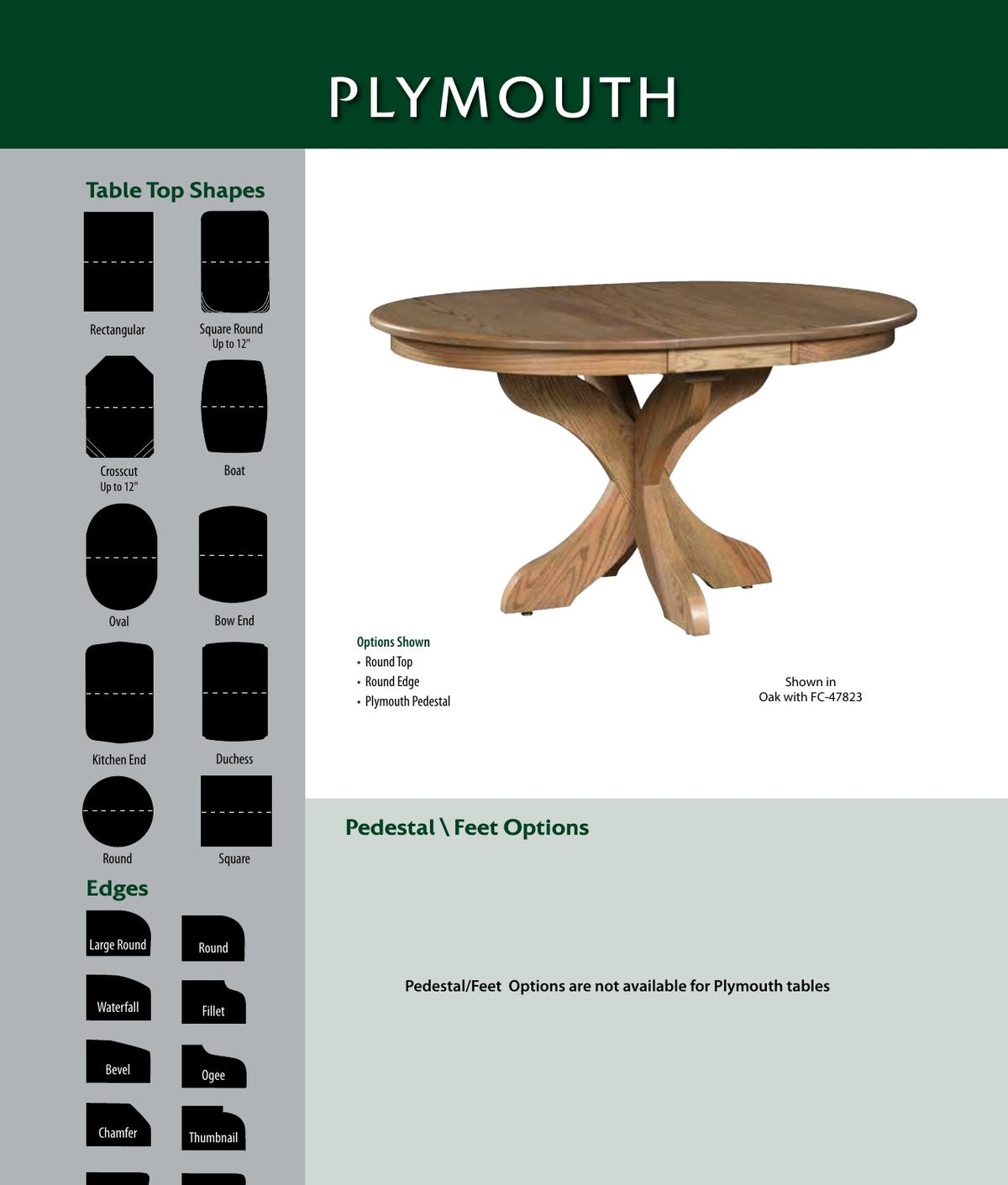 Plymouth Single Pedestal Table catalog page