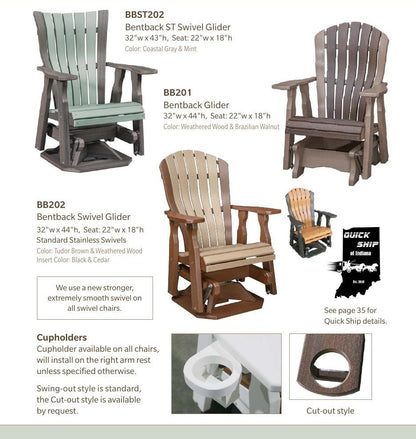 Poly Adirondack Bentback Straight Top Swivel Glider