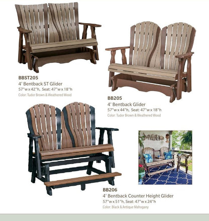 Poly Adirondack 4' Bentback Straight Top Glider