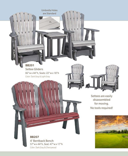 Poly Adirondack Bentback Settee Glider w/ Umbrella Hole