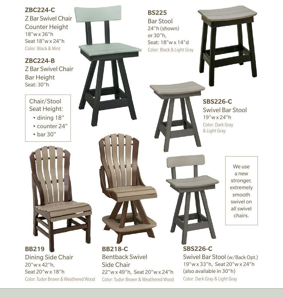 Poly Swivel Bar Stool 24" Counter Height