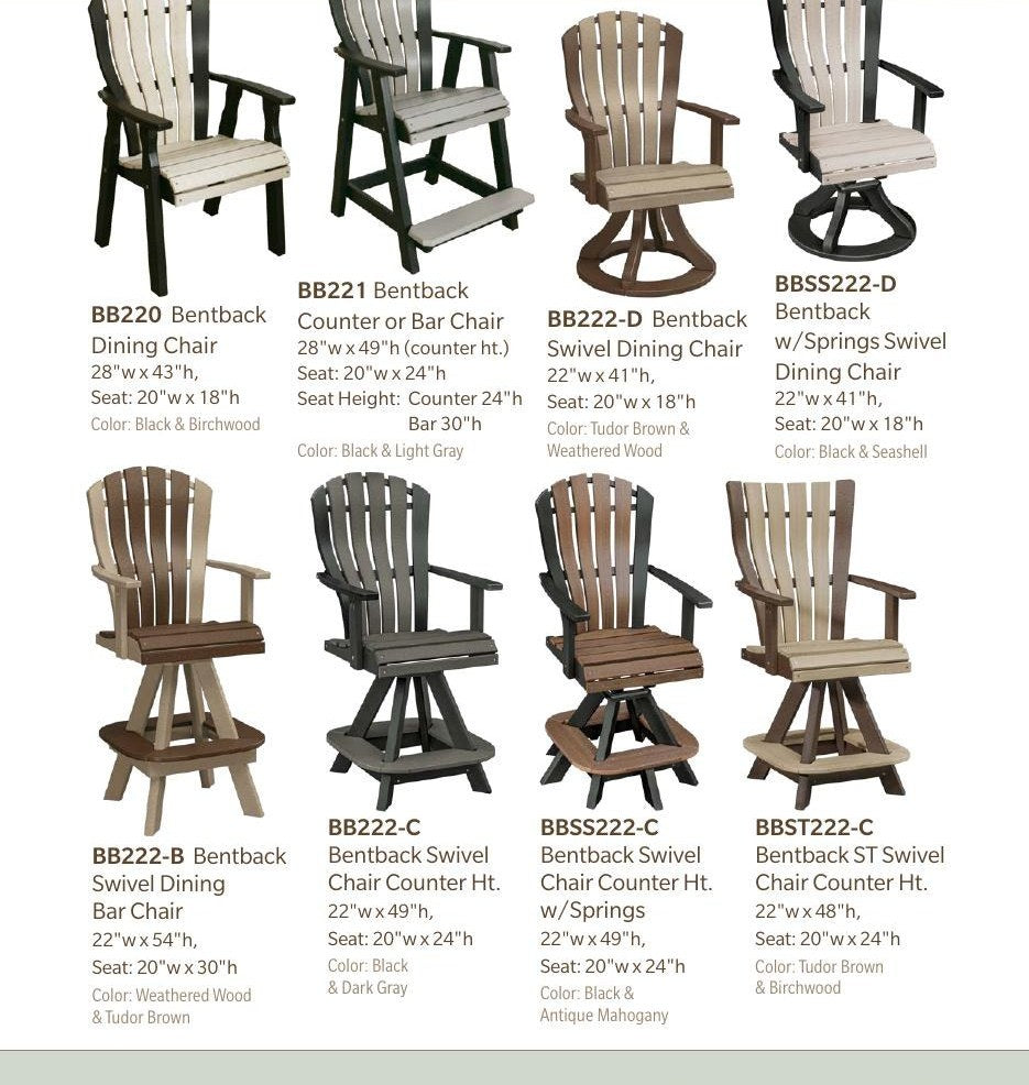 Poly Adirondack Bentback Straight Top Swivel 24" Counter Height