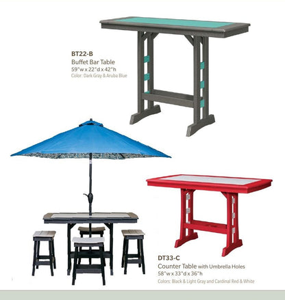 Poly Buffet Bar Table 22x58 - Bar Height 42" w/Border
