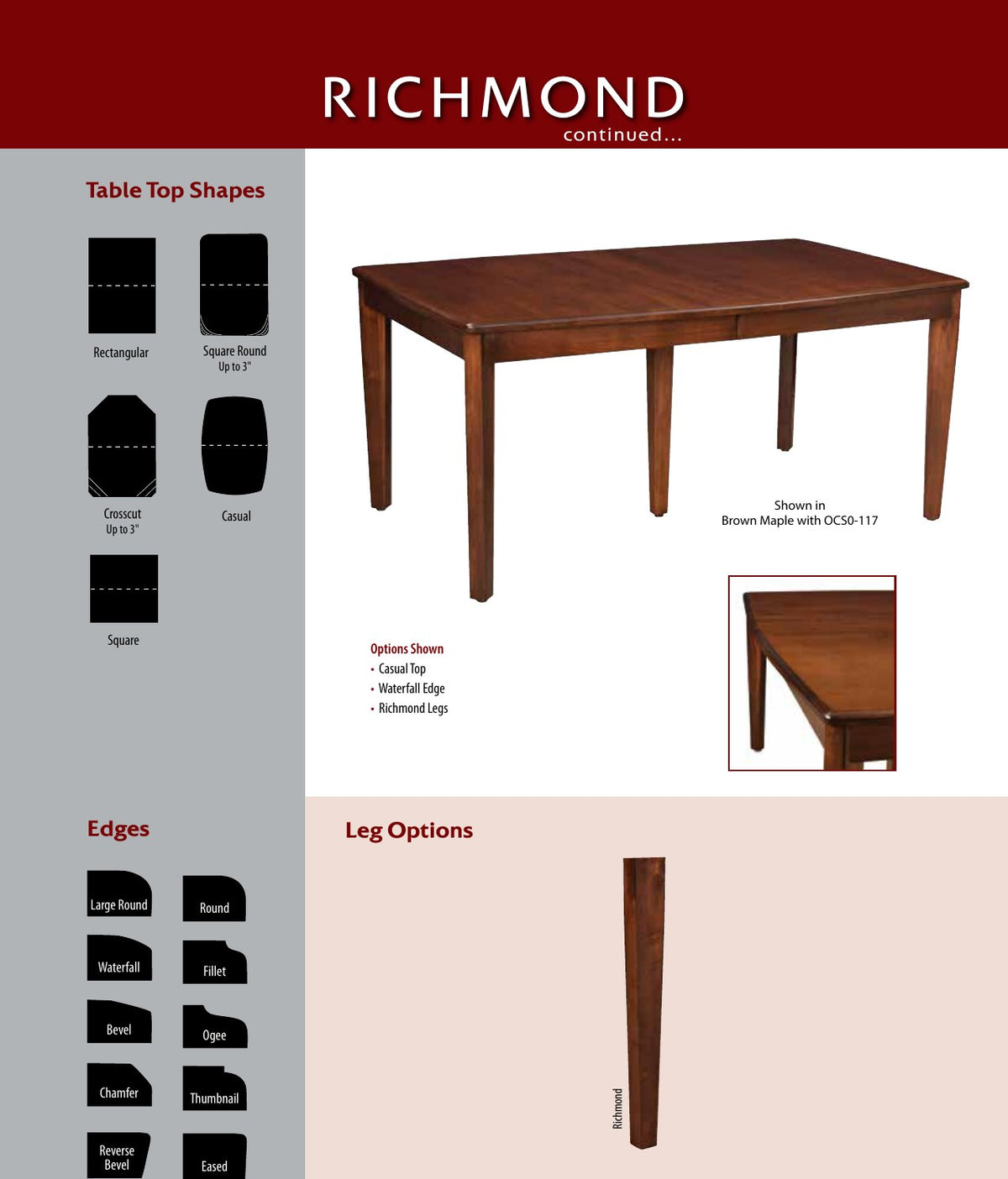Richmond Leg Table catalog page