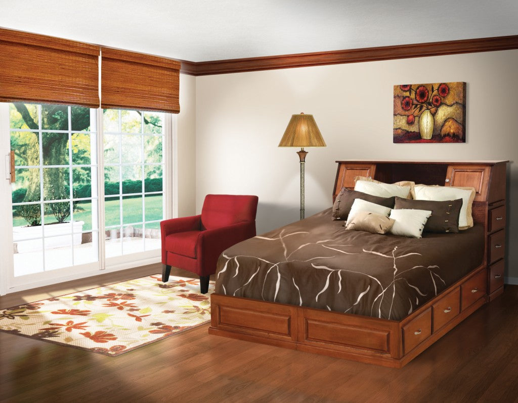 Space Saver Bookcase Pedestal Bed, Brown Maple