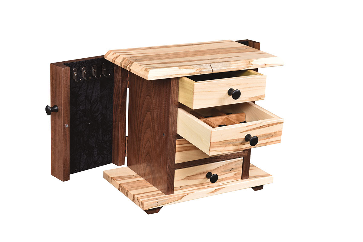 Dresser Top Jewelry Cabinet in Wormy Maple and Walnut