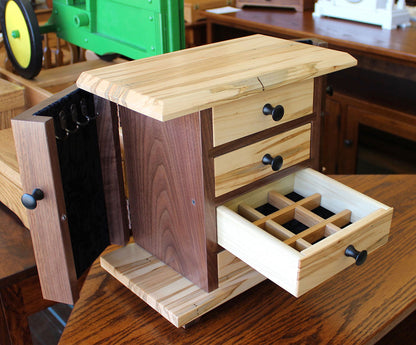 Dresser Top Jewelry Cabinet in Wormy Maple and Walnut