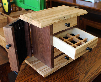 Dresser Top Jewelry Cabinet in Wormy Maple and Walnut