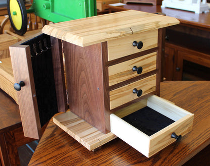 Dresser Top Jewelry Cabinet in Wormy Maple and Walnut