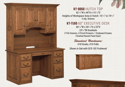 Raised Panel 60″ Executive Desk with Hutch Top