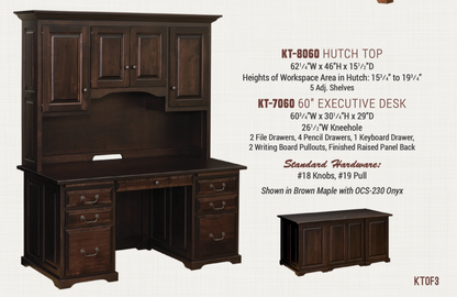 Raised Panel 60″ Executive Desk with Hutch Top (29" Deep)