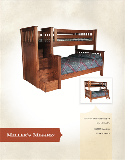 Miller’s Mission Twin Over Full Bunk Bed With Step Unit