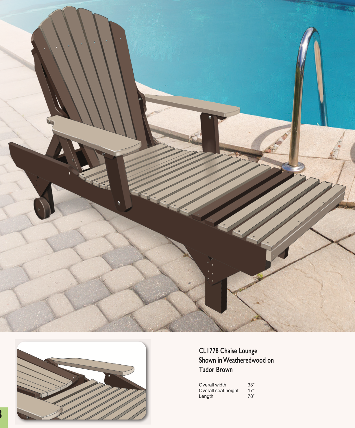 Poly Adirondack Chaise Lounge in White on Dark Gray