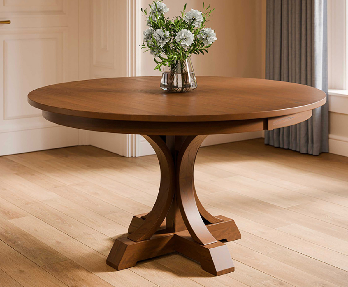 Amish Crafted Bryson Single Pedestal Table - 60" Round, No Leaves, Solid Top - Round Over Edge - Hard Maple