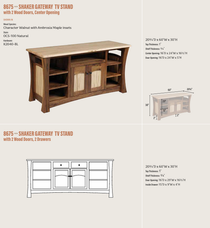 Shaker Gateway TV Stand w/2 doors & center opening