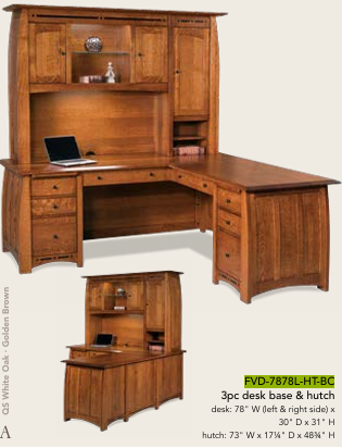 Boulder Creek 8 Drawer L Desk W/3 Door Hutch Top -- 78"W Left, 78"W Right